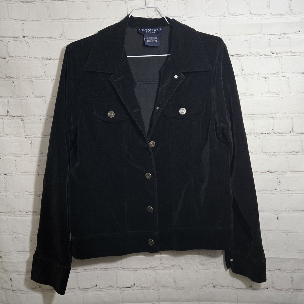 Black Velvet Trucker Jacket 100% cotton Sz M Tall Whimsigoth Grunge